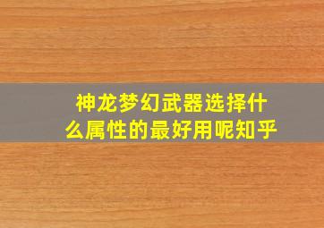 神龙梦幻武器选择什么属性的最好用呢知乎