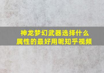 神龙梦幻武器选择什么属性的最好用呢知乎视频