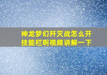 神龙梦幻歼灭战怎么开技能栏啊视频讲解一下