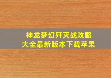 神龙梦幻歼灭战攻略大全最新版本下载苹果