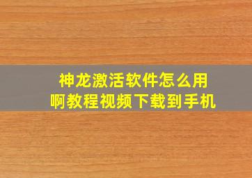 神龙激活软件怎么用啊教程视频下载到手机