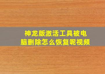 神龙版激活工具被电脑删除怎么恢复呢视频