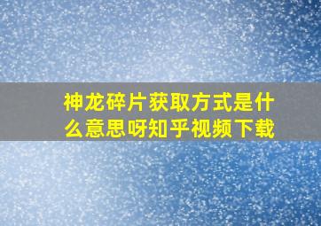 神龙碎片获取方式是什么意思呀知乎视频下载