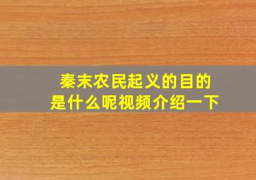 秦末农民起义的目的是什么呢视频介绍一下