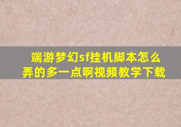 端游梦幻sf挂机脚本怎么弄的多一点啊视频教学下载