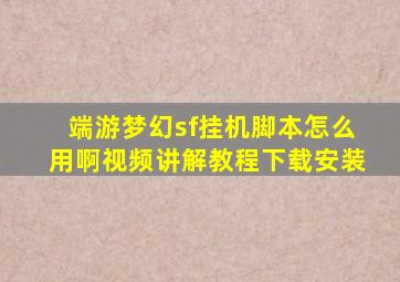 端游梦幻sf挂机脚本怎么用啊视频讲解教程下载安装