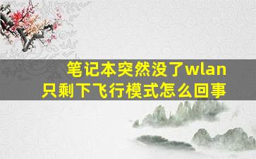 笔记本突然没了wlan只剩下飞行模式怎么回事