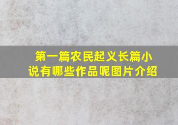 第一篇农民起义长篇小说有哪些作品呢图片介绍