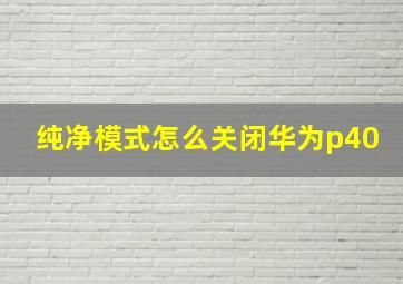 纯净模式怎么关闭华为p40