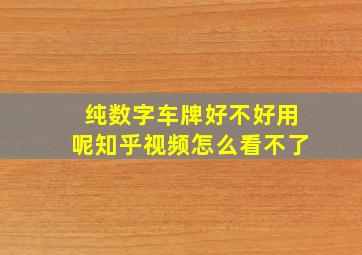 纯数字车牌好不好用呢知乎视频怎么看不了