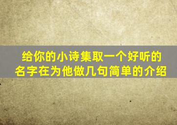 给你的小诗集取一个好听的名字在为他做几句简单的介绍