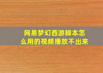 网易梦幻西游脚本怎么用的视频播放不出来