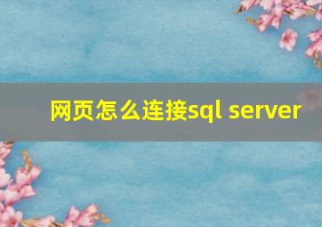 网页怎么连接sql server