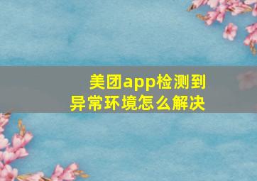 美团app检测到异常环境怎么解决