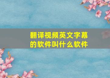 翻译视频英文字幕的软件叫什么软件