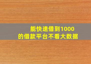 能快速借到1000的借款平台不看大数据