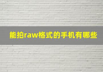 能拍raw格式的手机有哪些