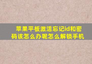 苹果平板激活忘记id和密码该怎么办呢怎么解锁手机