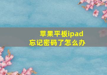 苹果平板ipad忘记密码了怎么办