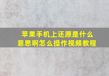 苹果手机上还原是什么意思啊怎么操作视频教程