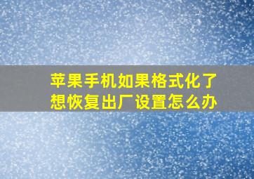 苹果手机如果格式化了想恢复出厂设置怎么办