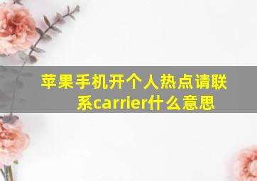 苹果手机开个人热点请联系carrier什么意思