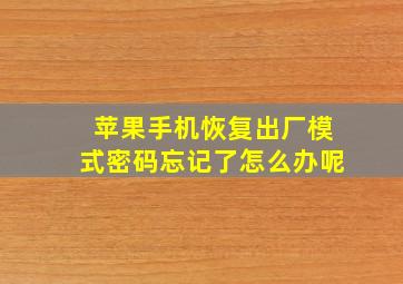 苹果手机恢复出厂模式密码忘记了怎么办呢