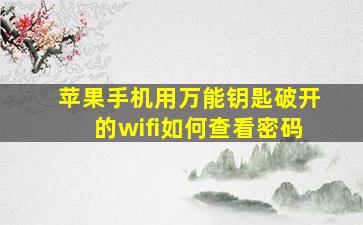 苹果手机用万能钥匙破开的wifi如何查看密码