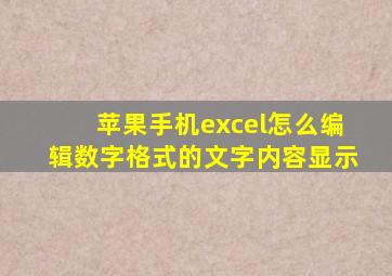 苹果手机excel怎么编辑数字格式的文字内容显示