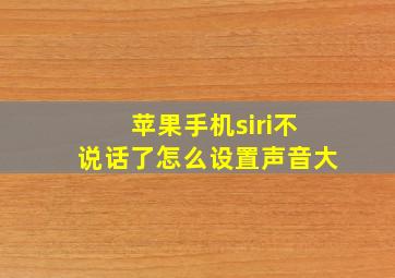 苹果手机siri不说话了怎么设置声音大