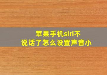 苹果手机siri不说话了怎么设置声音小