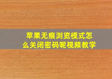 苹果无痕浏览模式怎么关闭密码呢视频教学