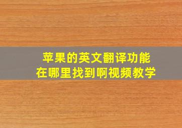 苹果的英文翻译功能在哪里找到啊视频教学