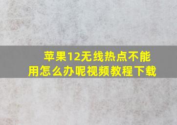 苹果12无线热点不能用怎么办呢视频教程下载