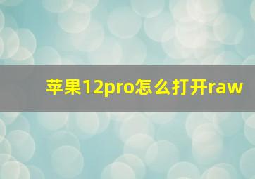 苹果12pro怎么打开raw