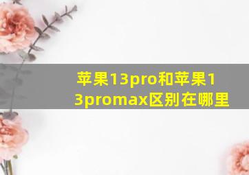 苹果13pro和苹果13promax区别在哪里