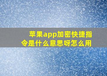 苹果app加密快捷指令是什么意思呀怎么用