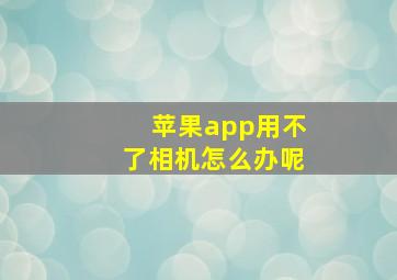 苹果app用不了相机怎么办呢