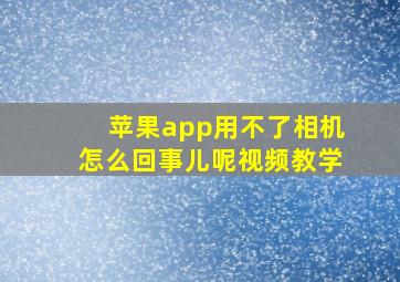 苹果app用不了相机怎么回事儿呢视频教学