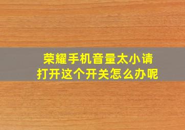 荣耀手机音量太小请打开这个开关怎么办呢