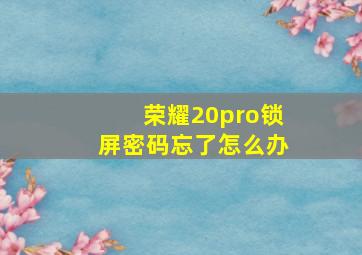 荣耀20pro锁屏密码忘了怎么办