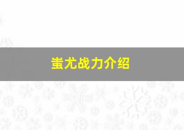 蚩尤战力介绍