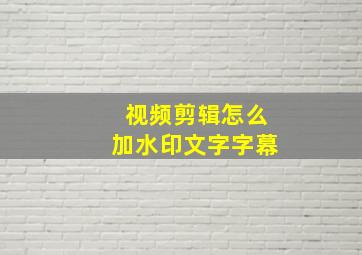 视频剪辑怎么加水印文字字幕