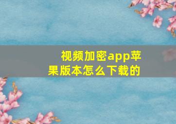 视频加密app苹果版本怎么下载的