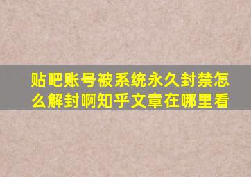 贴吧账号被系统永久封禁怎么解封啊知乎文章在哪里看