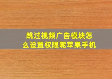 跳过视频广告模块怎么设置权限呢苹果手机