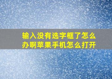 输入没有选字框了怎么办啊苹果手机怎么打开