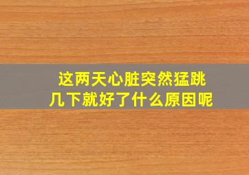 这两天心脏突然猛跳几下就好了什么原因呢