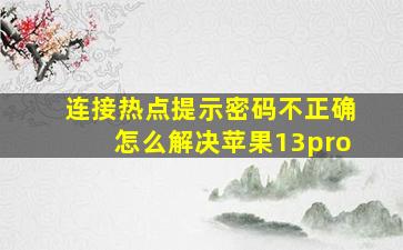 连接热点提示密码不正确怎么解决苹果13pro