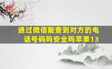 通过微信能查到对方的电话号码吗安全吗苹果13